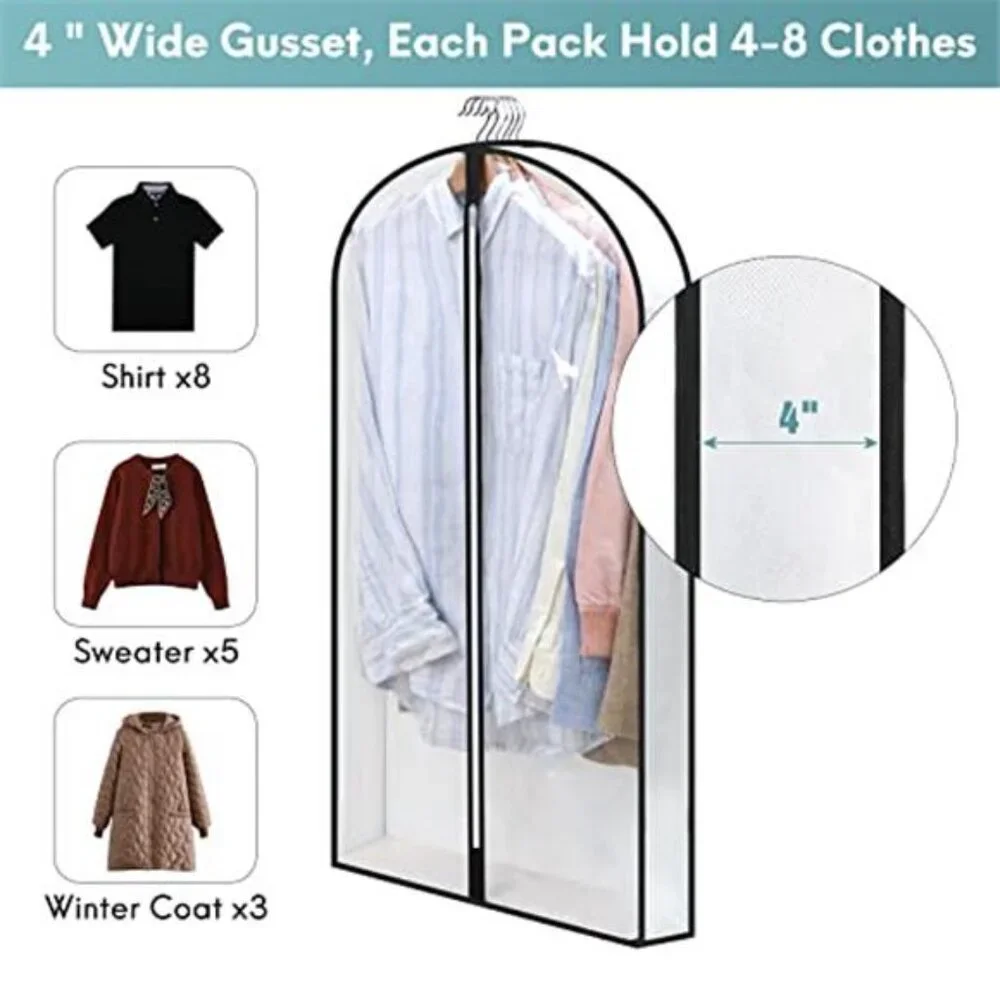 Clear Garment Bags Hanging Clothes Storage Suit Dress Coat Protector Zipper Bag